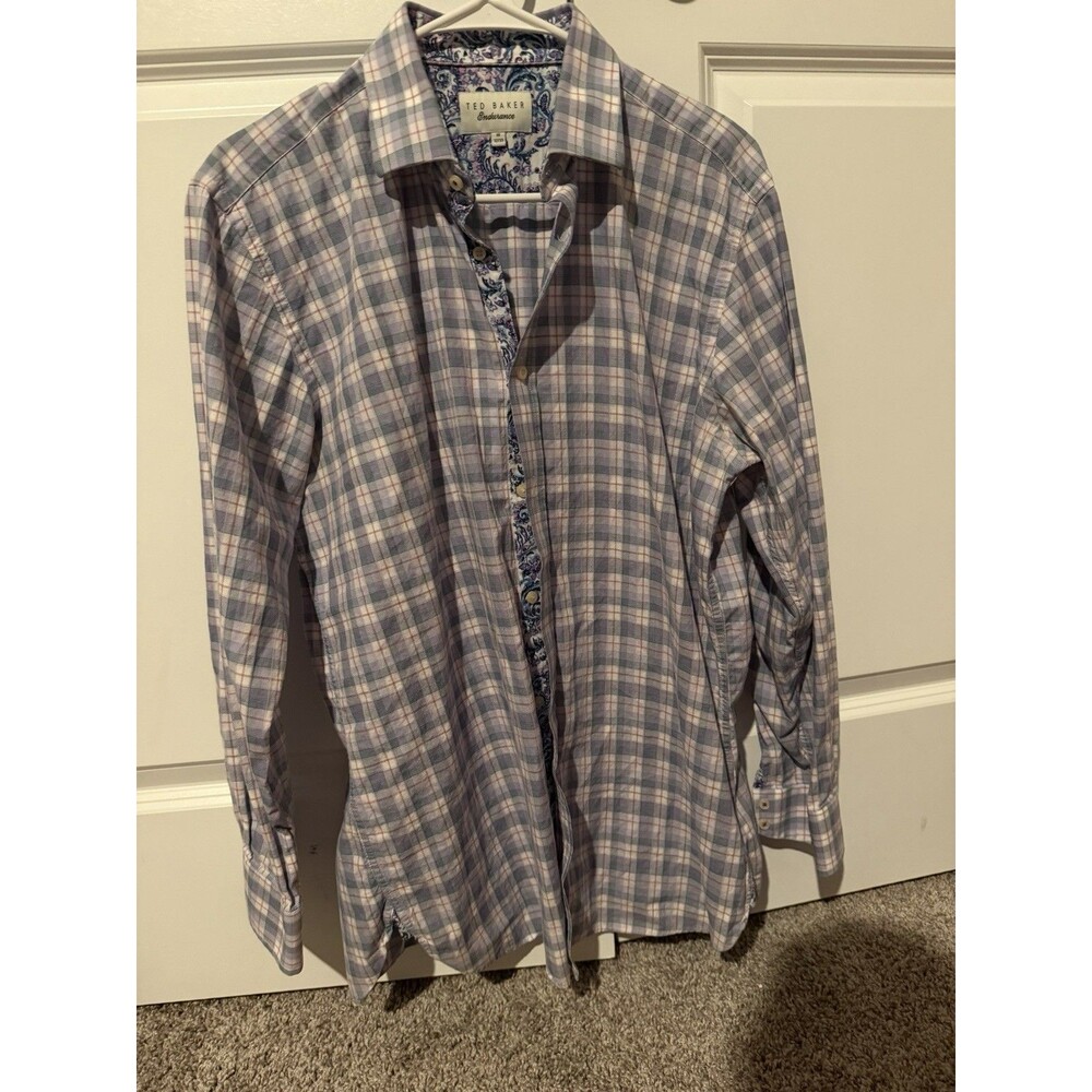 Ted Baker Endurance Men’s Dress Shirt Purple Checkered Long Sleeve 32/33 - 16